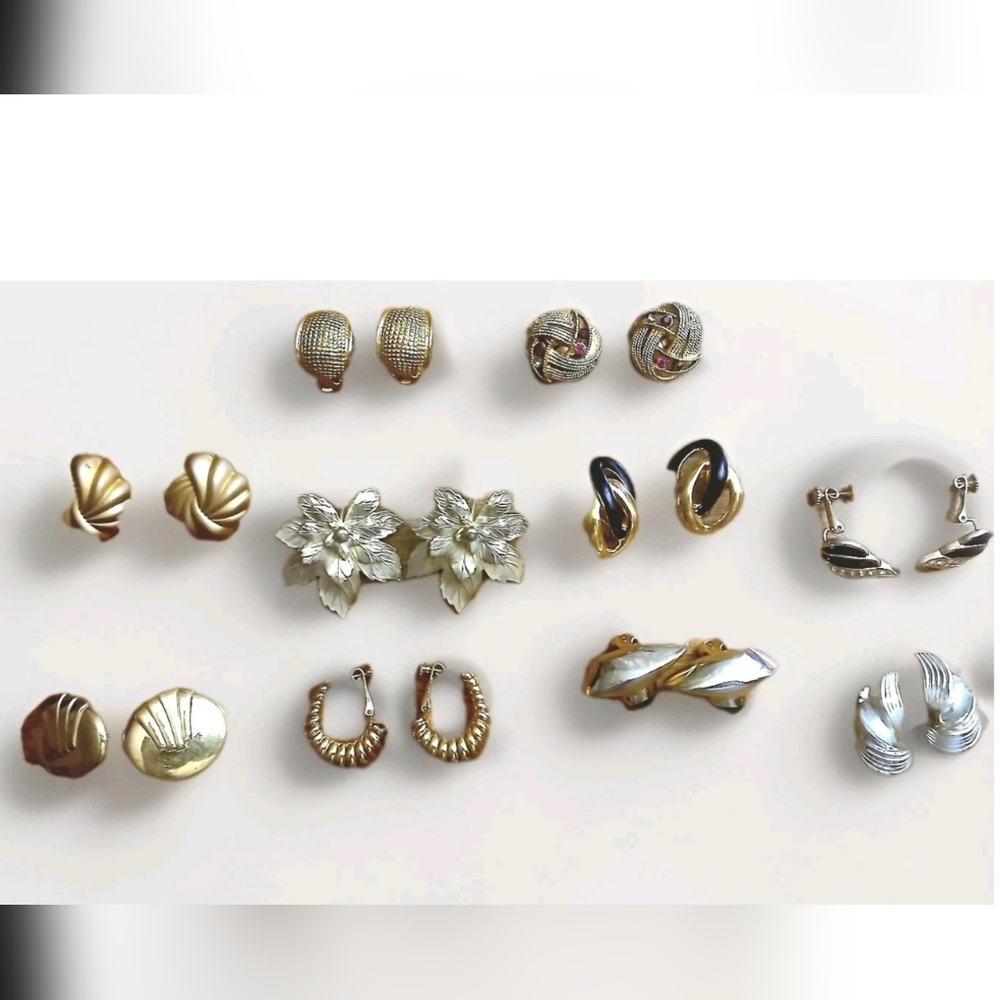 Vintage Elegant Gold and Silver Women's Earring Set Of 10 Clip-on Eartings